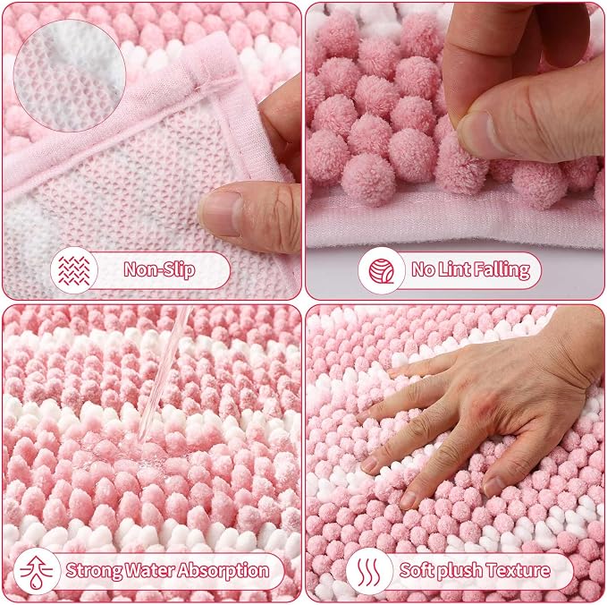 XLHOMO 25PCS Pink Bathroom Accessories Sets Complete, with Shower Curtain, Rugs, Trash Can and Toilet Brush, Toothbrush Holder and Cup, Soap Dispenser, Soap Dish, Qtip Holder, Bathroom Decor Sets