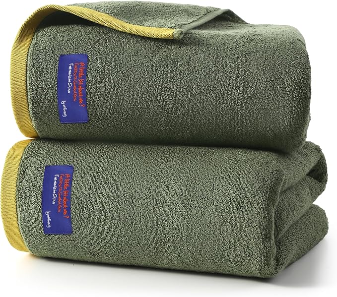 REDKISS 2 Pack Cotton Bath Towels, Soft Absorbent 600 GSM, 27x54 Inch | Quick Dry | Reinforced Stitching | Modern Contrast Border Design | Machine Washable | Bathroom, Gym|Spa & Guest Use | Green