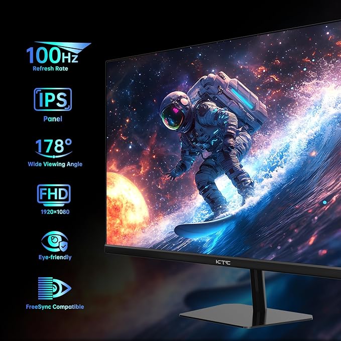 KTC 24.5 Inch FHD 100Hz IPS Computer Monitor, 1080P Eye Care PC Gaming Monitor, Adaptive-Sync, Low Blue Light, HDR, VESA Mount with HDMI VGA for Home Office, H25B7