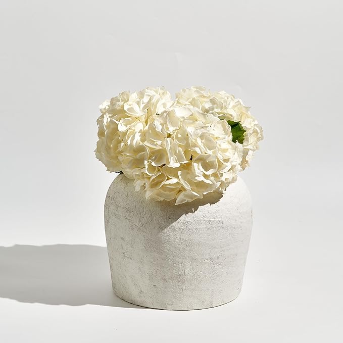 LB2 White Ceramic Large Vase, 11" Tall Zen Style vase, Terra Cotta Pitcher Vase, Distressed Farmhouse Decor, Pottery Decorative Flower for Home Decor (B - White 11")