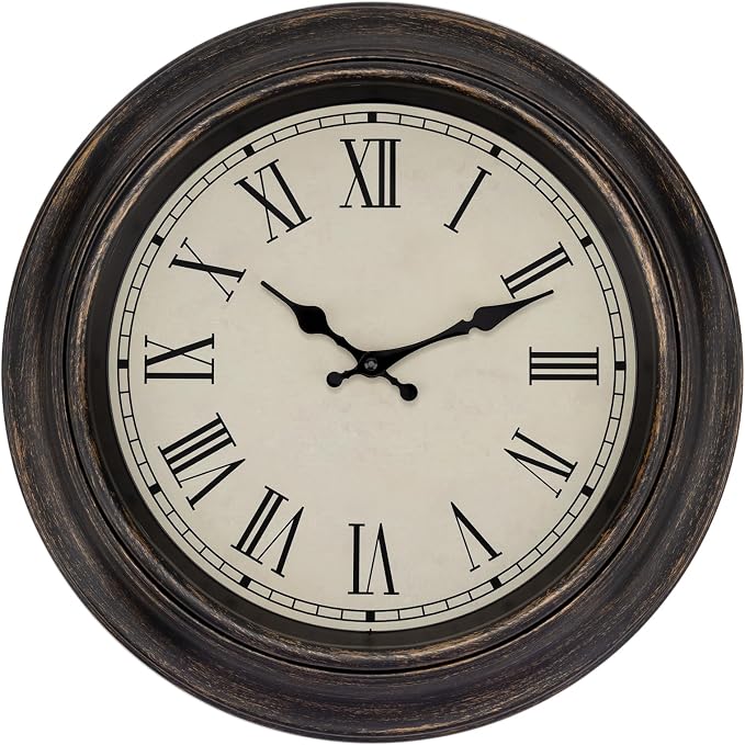 Foxtop Large Bronze Wall Clock 18 Inch Silent Non Ticking Battery Operated Classic Vintage Retro Wall Clock Decorative for Living Room Kitchen Home Office (Roman Numerals)