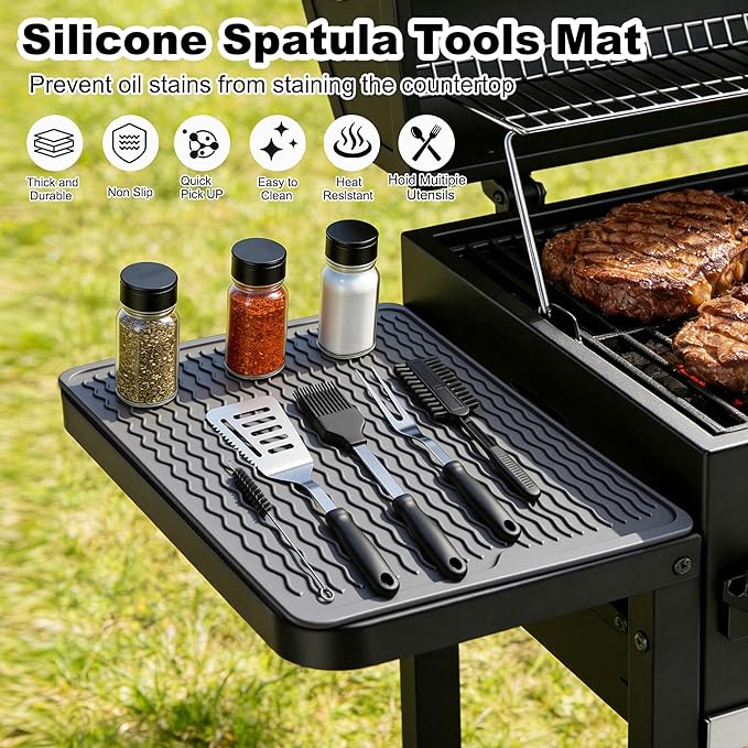 Geban Grill Accessories, 16x12 Inch Silicone Heat Resistant Mat, BBQ Tool Rest Pad for Blackstone Griddle Side Shelf, Weber, Traeger, Outdoor Kitchen Countertop Protector (Grey)