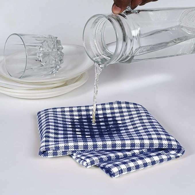 4 Pack Gingham Check Kitchen Dish Towels 16x26 Inches, Absorbent & Durable, Washable, Hand Tea Towels with Hanging Loop - Ideal for Restaurants & Home Kitchens, Blue White