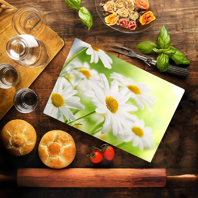 Daisy Floral Pattern Flower Love Kitchen Glass Cutting Board Decorative Valentine's Mother's Day Gift For Her Flowers (Daisy)