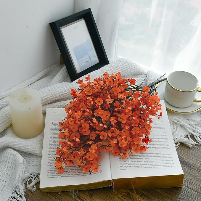 Mandy's Coral Artificial Baby’s Breath Flowers European 6 Bundles Silk Gypsophila with Bendable Stems for Fall Thanksgiving & Christmas Centerpiece Wedding Decor and Table Arrangements