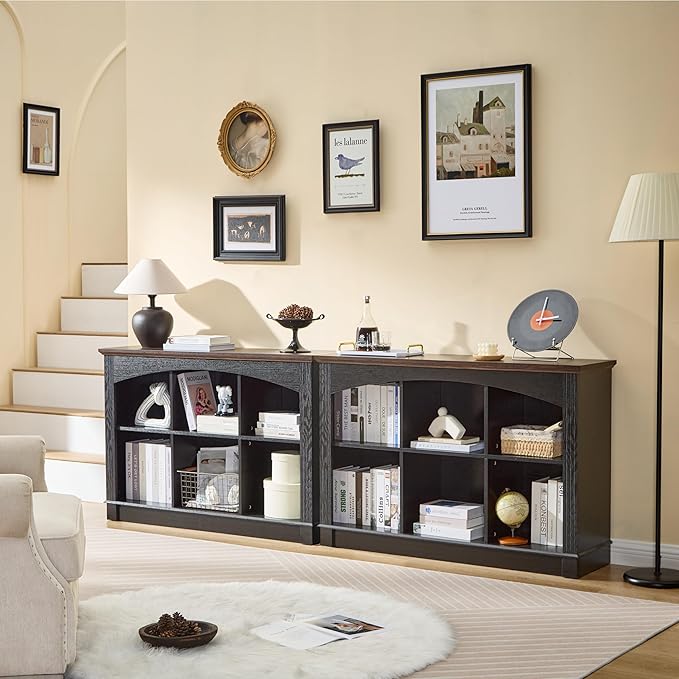 Black Bookshelf, 6-Cube Bookcase and Kids Bookshelf, Wooden Storage Cabinet with Cube Organizer, Modern Book Shelf for Bedroom Furniture, Living Room, Office Storage, Toy Organizer, Display Cabinet