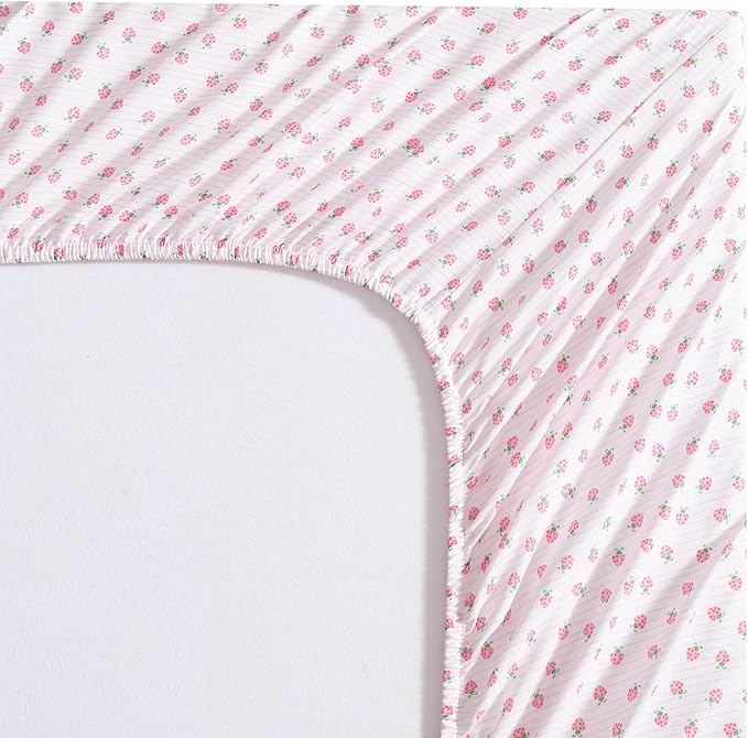 Laura Ashley Kids - Full Sheet Set, Soft & Wrinkle-Resistant Toddler Bedding Set, Deep Pockets, Girl Bed Sheets with Matching Fitted Sheet & Pillowcases (Sweet Lady Bugs Pink)