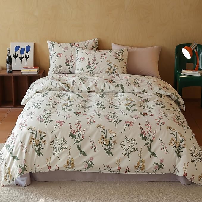HighBuy Full Size Comforter Set Blush Pink Floral Boho Chic Botanical Coquette Cottagecore Bedding Comforter for Full Bed College Teen Girls Aesthetic Floral Bedding Set 3 Piece