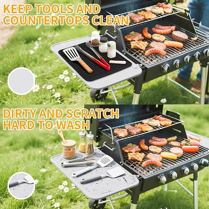 Geban Grill Accessories, 16x12 Inch Silicone Heat Resistant Mat, BBQ Tool Rest Pad for Blackstone Griddle Side Shelf, Weber, Traeger, Outdoor Kitchen Countertop Protector (Black)