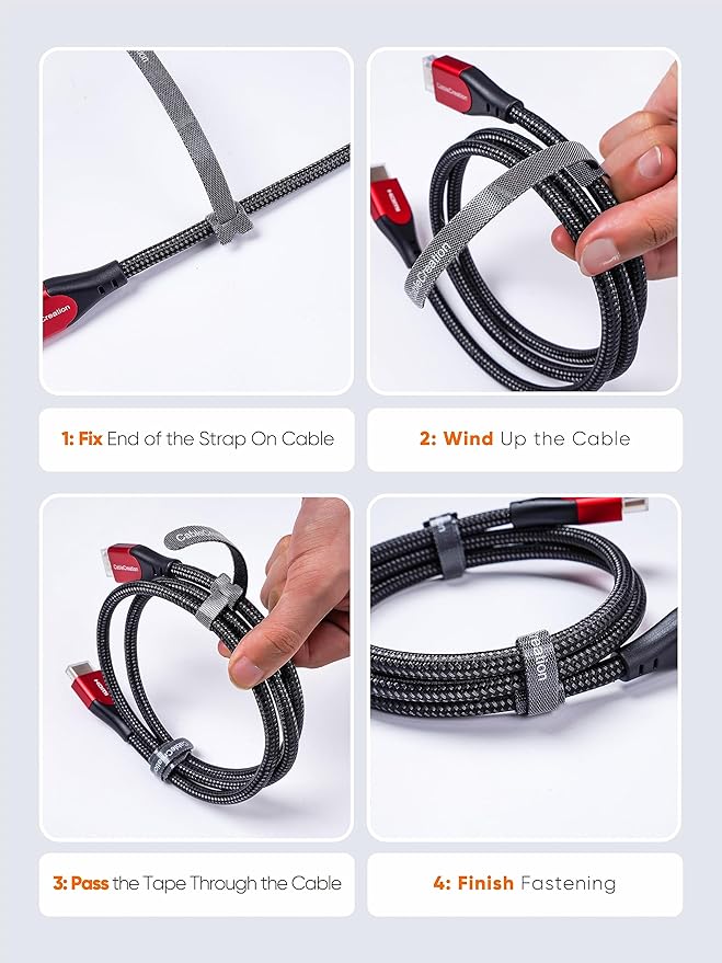 CableCreation 100PCS Fastening Cable Ties Reusable, Premium 6-Inch Adjustable Cord Ties, Nylon Cable Management Straps Hook Loop Cord Organizer Wire Ties Reusable Black
