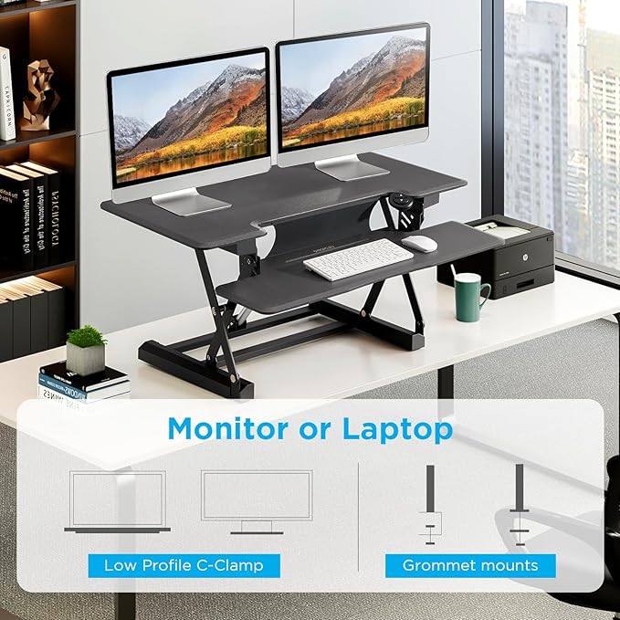 36" Electric Standing Desk Converter, Dyropcurv Series Height Adjustable Computer Desk Ergonomic Home Office Desk for Adults, Sit to Stand Desk with Quiet Motor, Dark Gray