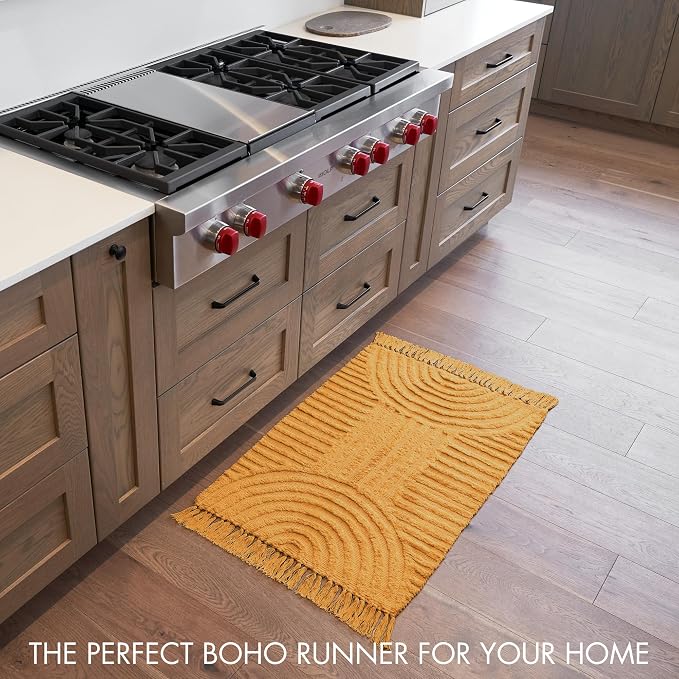 KIBAGA Beautiful Boho Rug with Tassels for Your Bathroom - Soft 2 x 3 ft. Cotton Rug Fits Perfectly Into Your Bath - Washable, Non-Slip Mat Ideal to Enhance Any Modern Home Decor, 24 x 36 inch