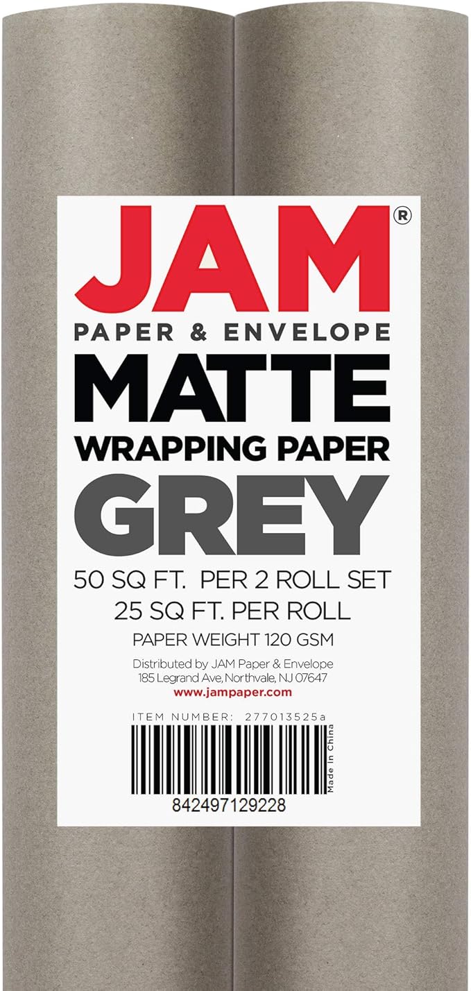 JAM Paper Gift Wrap - Matte Wrapping Paper - 50 Sq Ft Total (30 in x 10 Ft Each) - Matte Slate Grey - 2 Rolls/Pack
