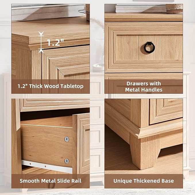 Farmhouse 4 Drawer Dresser for Bedroom Set of 2, 35" Tall Small Dressers & Chest of Drawers, Rustic Wood Dresser with Metal Handle, Storage Organizer Closet for Living Room, Hallway, Entryway