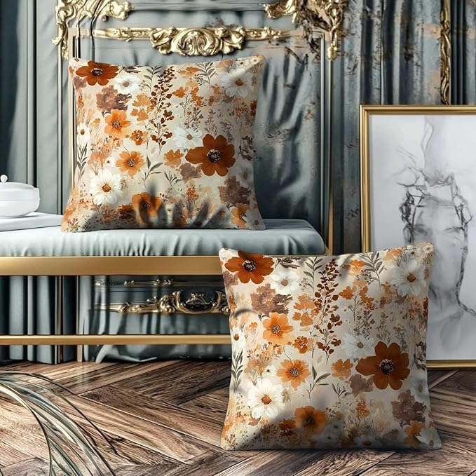 Vintage Floral Throw Pillow Covers 18x18 Set of 2 | Retro Flower Pillow Cases for Couch and Bed Room | Farmhouse Cushion Cases for Home Decor