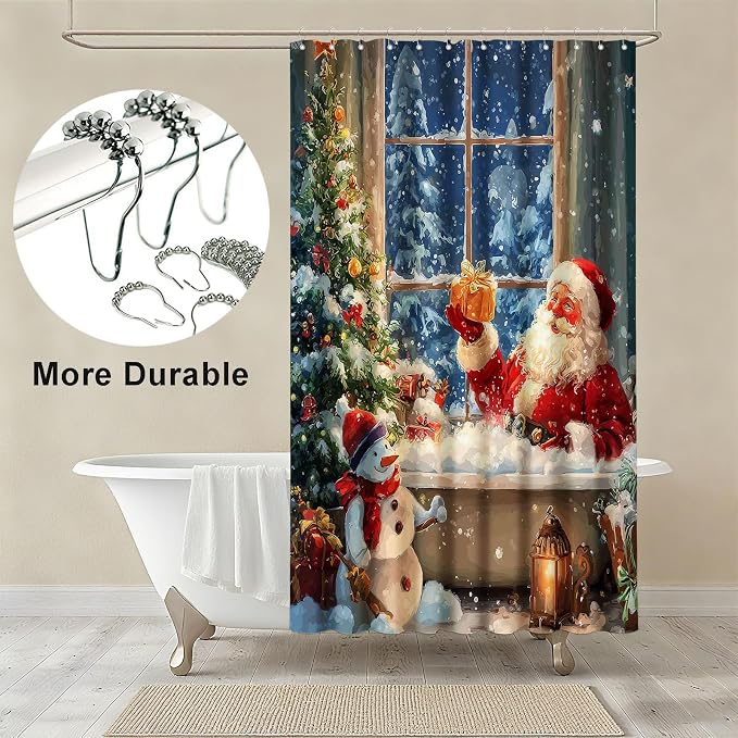 Vintage Christmas Shower Curtain Retro Santa Claus Shower Curtains for Bathroom Waterproof Fabric Bath Curtain Decor with Hooks