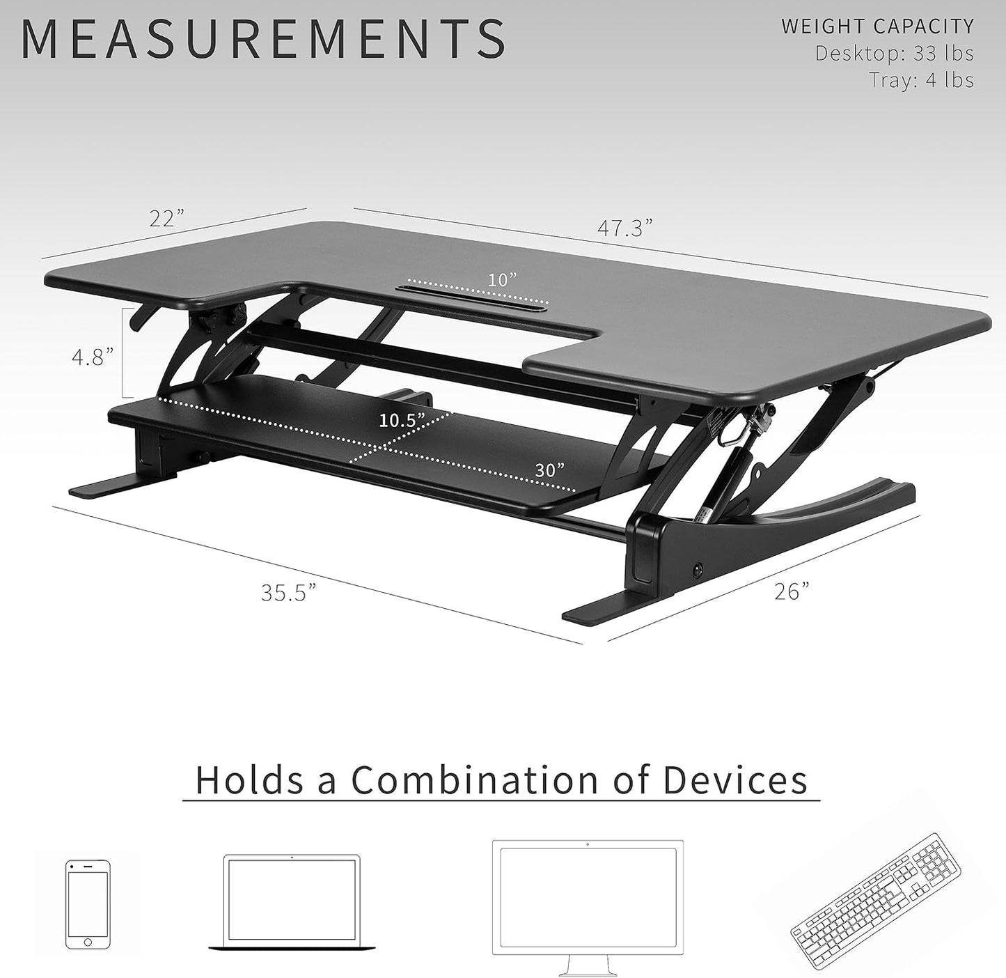VIVO Height Adjustable Stand Up Desk Converter - 48 Inch Dual Monitor Riser Workstation, Black | V Series