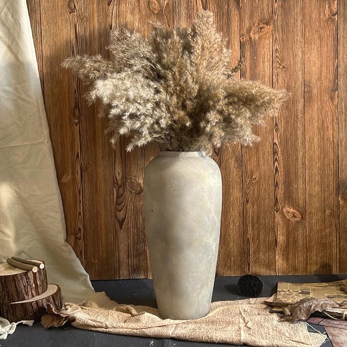 15 Inch Farmhouse Ceramic Rustic Vase, White Grey Flower Vases for Centerpieces & Home Decor, Handmade Pottery Vases for Living Room, Bedroom & Wedding Decor, Vintage Ceramic Vase for Gifts
