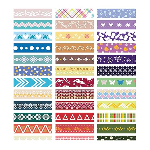 Songdao 36 Rolls Skinny Washi Tape Set Gold Foil Detailing Arts Adhesive Tapes Basic Patterns Decorative Masking Tape Sets for Craft, Kids, Scrapbook, DIY, Gift Wrapping (Colorful Silver)