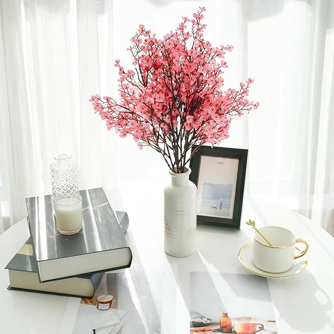 Mandy's Pink Artificial Baby’s Breath European Flowers 6 Bundles Silk Gypsophila with Bendable Stems for Fall Thanksgiving & Christmas Centerpiece Wedding Decor and Table Arrangements