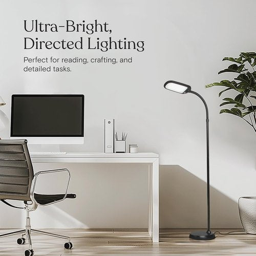 Brightech Litespan Slim LED Floor Reading Lamp - Tall & Dimmable with Adjustable Gooseneck - Black
