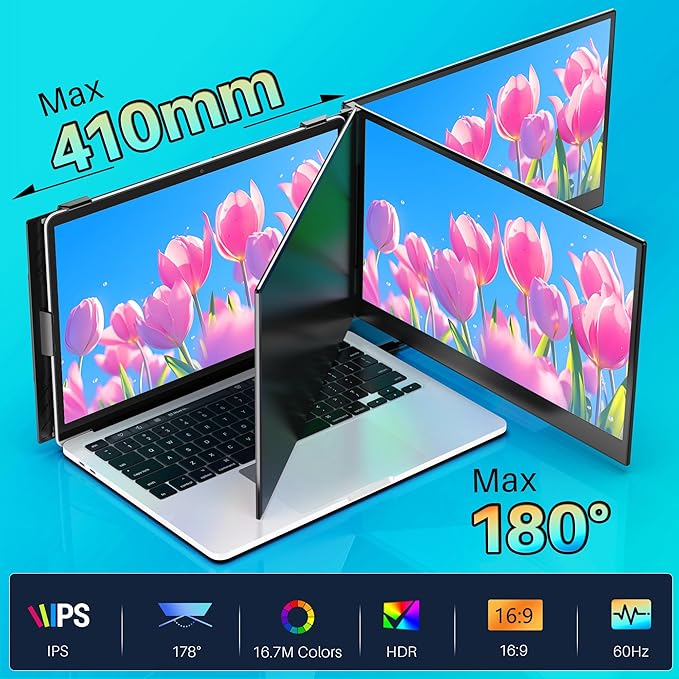 14" Laptop Screen Extender Ultra-Thin, Lightweight Portable Dual Laptop Monitor Extender with Speaker, FHD 1080P Travel Display, Plug & Play, HDMI/USB-A/Type-C for Laptops, Works with Win/Mac/Android