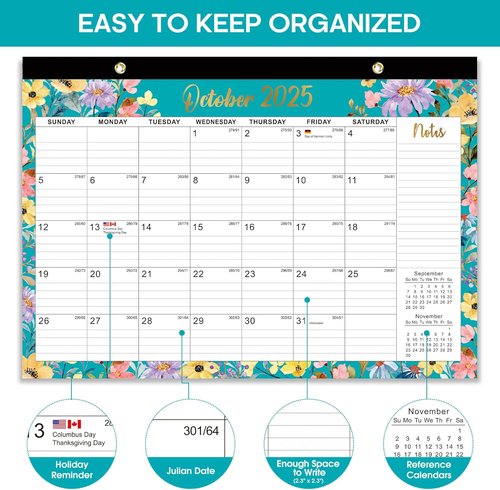 Floral Desk Calendar 2026-2027 | Large 17" x 12" Monthly Planner for Home & Office