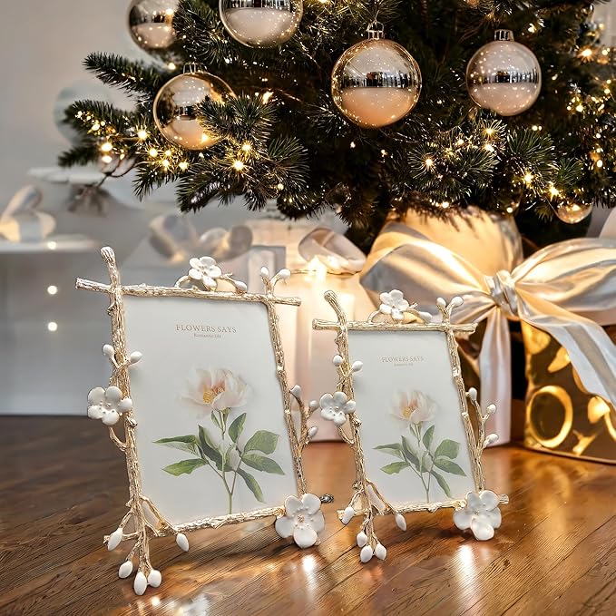 5X7 Wedding Picture Frame with Enamel Finis Glass Front - Ornate Antique Photo Frame Tabletop/Wall Vintage Display Gifts for Women