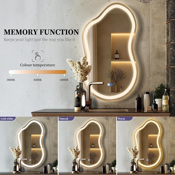 Irregular LED Bathroom Mirror with Lights, Cloud Smart Backlit Mirror, Dimmable Lighted Bathroom Gold Mirror with Anti-Fog, Asymmetrical Vanity Mirror Hangable 2 Ways (Gold, 26 x 46, 2 Pack)
