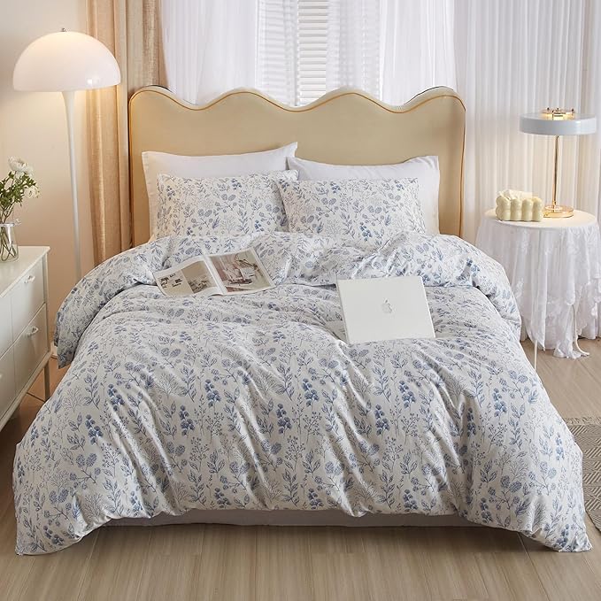 HighBuy Blue Floral Comforter Set Twin XL White Botanical Bedding Comforter Set Twin XL Bed Soft Cottagecore Blue Flowers Coquette Bedding Set Aesthetic Boho Comforter with 2 Pillowcase