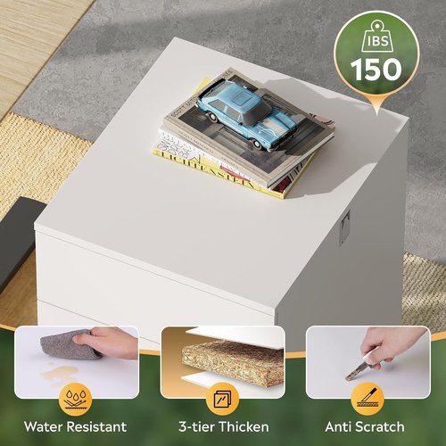 DEVAISE Mobile File Cabinet - 3 Drawer Rolling Storage with Lock | White Wood for Home Office, Fits Letter/Legal/A4 Size