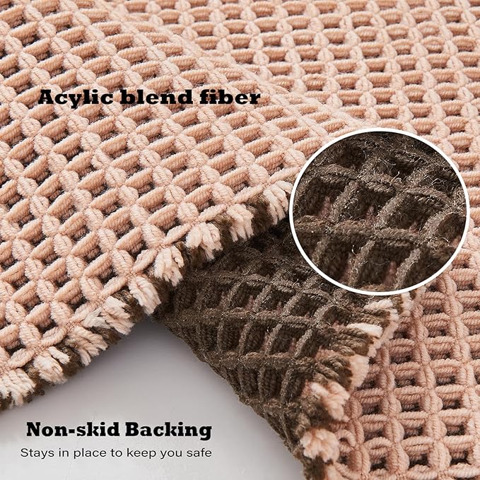 Douceur Waffle Bath mat for Bathroom Floor Non Slip, Super Soft Acrylic Blend Bath Rugs with Tassels, Quick Dry Bathroom Rugs Machine Washable, 24" x 36", Brown