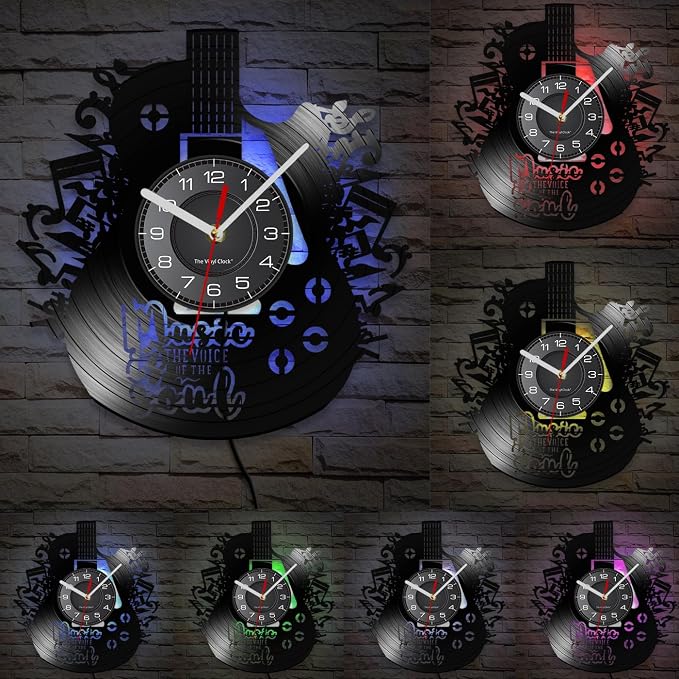 12 Inch Guitar Decor Wall Clock 7 Color Changing, Guitar Gifts Vinyl Neon Wall Clock Battery Operated Silent Movement Music Gifts for Men Musicians Music Studio Room Decor