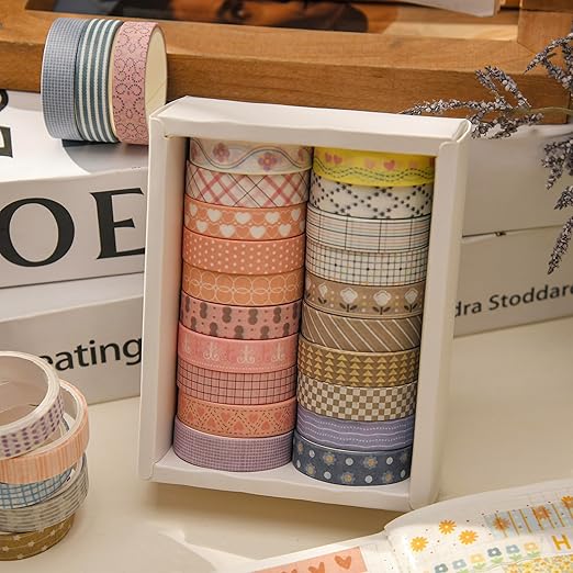 Songdao 20 Rolls Basic Washi Tape Set Japanese Arts Adhesive Tapes Simple Patterns Decorative Masking Tape Sets for Craft, Kids, Scrapbook, DIY, Gift Wrapping (Style Six)
