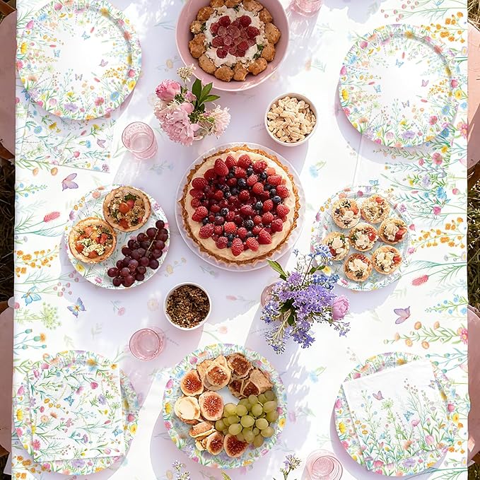 Wildflower Party Decorations Set for 16 - Flower Birthday Decorations with Dinner & Dessert Plates and Napkins for Wildflower Baby Shower Decorations