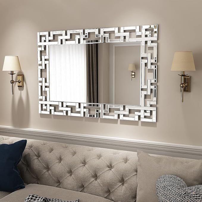 KOHROS Large Decorative Rectangle Mirror for Wall Decor Art Grecian Venetian Mirror (Silver, 47" x 30")