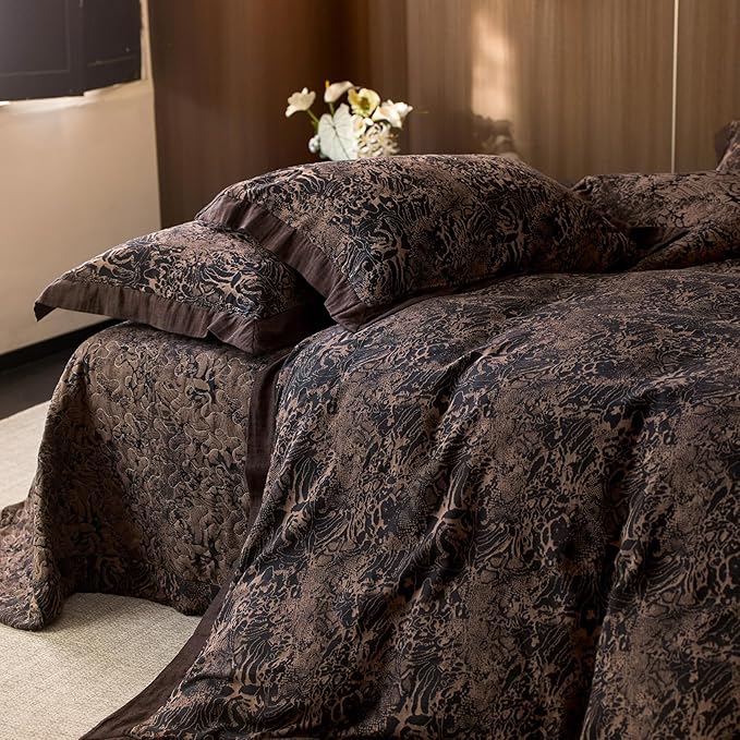 mixinni Duvet Cover Set King, Vintage Opulence Yarn-Dyed Jacquard Double-Layer Cotton Comforter Cover with Wide Corner Design, Retro Art Pattern Bedding Set with 2 Pillowcases for Men & Women