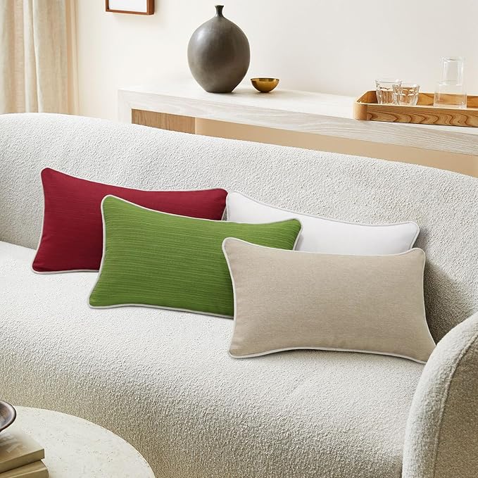Unimatta Decorative Outdoor Water Repellent Throw Pillows with Inserts, Set of 4, 20" x12" Pillows for Patio, Backyard, Bed, Couch, and Patio Furniture, Tan