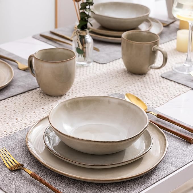 AmorArc Ceramic Dinnerware Sets,Handmade Reactive Glaze Stoneware Plates and Bowls Sets,Highly Scratch Resistant | Dishwasher & Microwave Safe Dishes Set,Service for 6 (18pc)