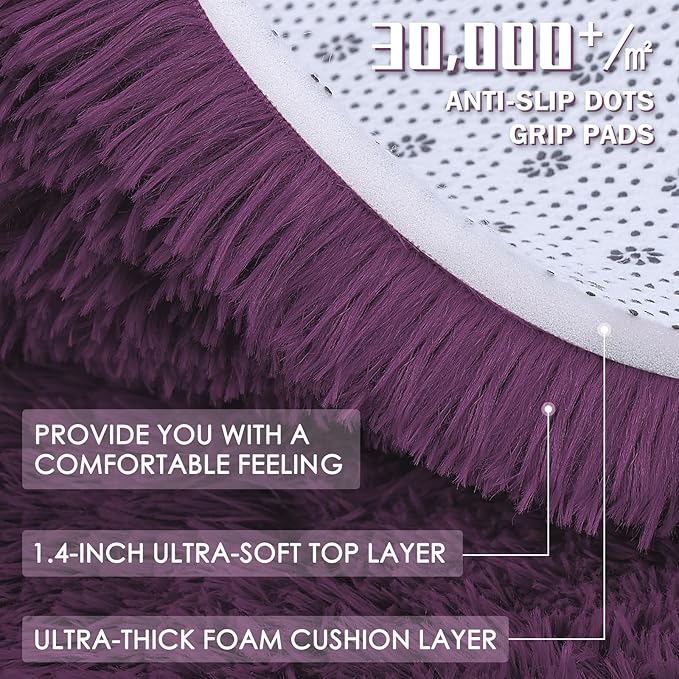 OLANLY 2x5 Machine Washable Runner Rugs for Hallway, Soft Fluffy Shaggy Bedside Rugs for Bedroom, Living Room, Indoor Floor Carpet for Kids Girls and Boys, Home Decor Aesthetic, Dark Purple
