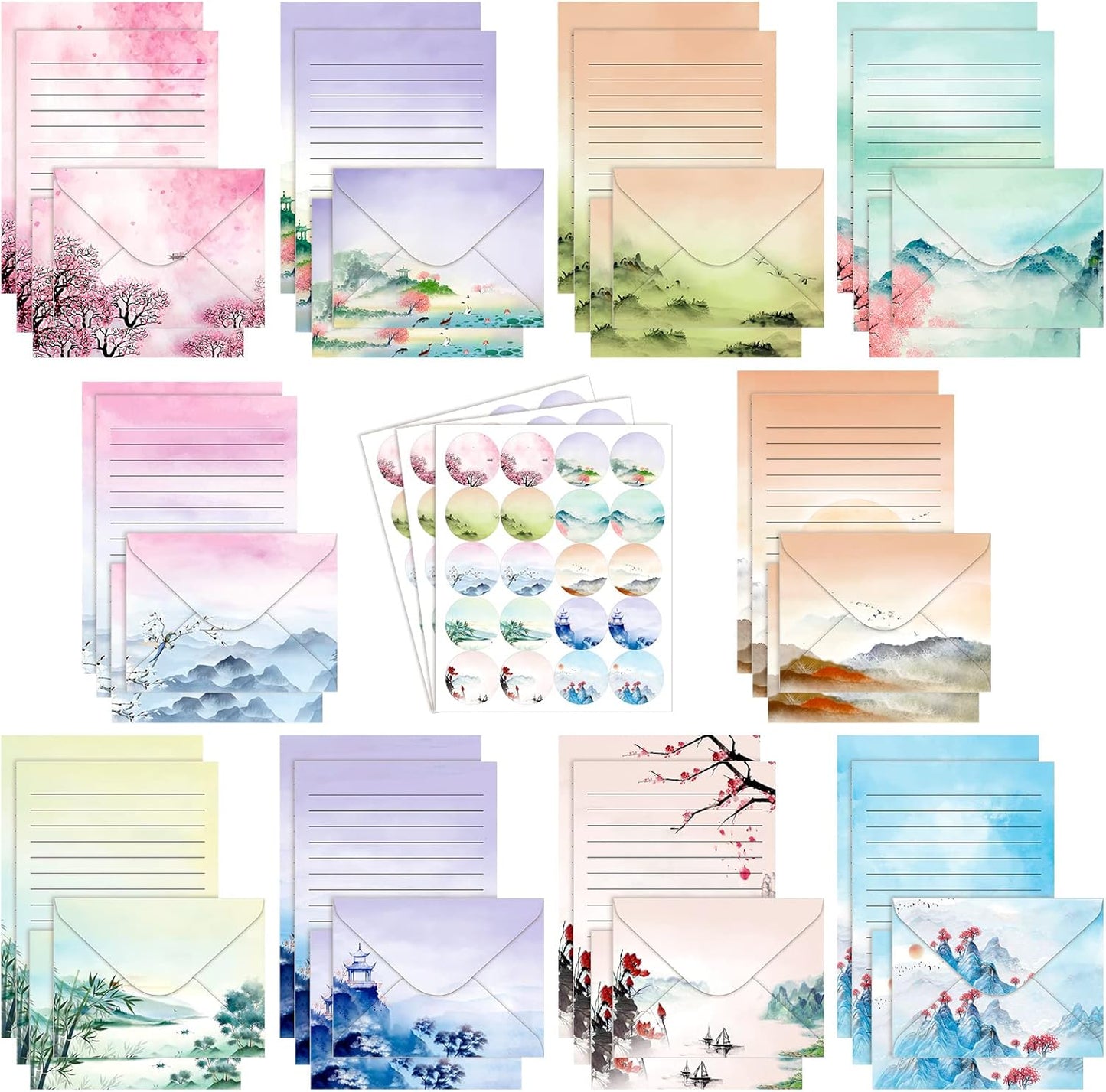TaoBary Stationery Paper Set - 160 Pcs with 50 Double-Sided Sheets & Envelopes | 10 Unique Designs, 5.5 x 8.25 Inch