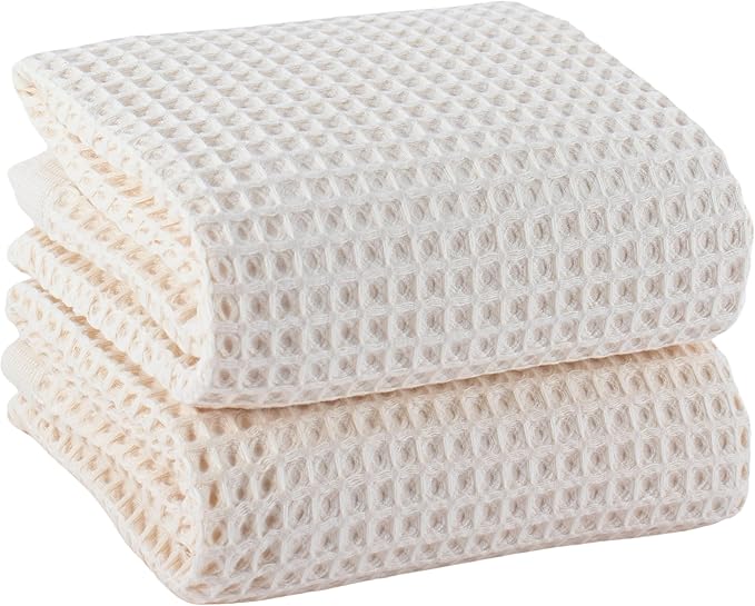 PÜSKÜL Undyed-Raw Waffle Bath Towels Set of 2-Piece | Organic Natural 100% Turkish Cotton Towel | Premium Quality Body Towels for Bathroom & Sauna | 32x63 inch Large Bath Sheet | Earthy Spa Experience