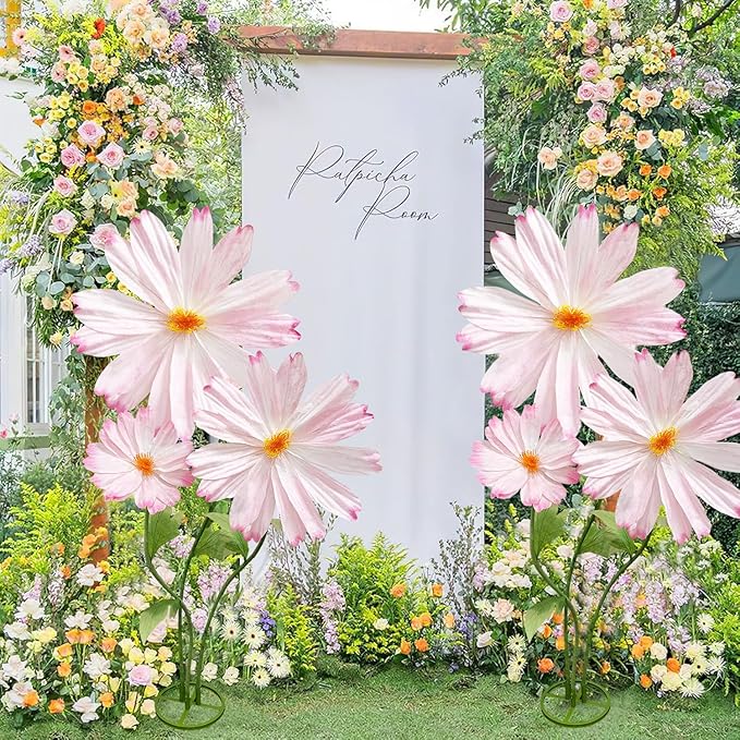 Giant Pink Daisy Artificial Flowers Decorations, Large Paper Flower Bouquets Decor-No Wilting, 3Pcs Hugefake Daisies Spring Decoration Wedding Mother's Day Flower Wall Arrangements Home Decor Props
