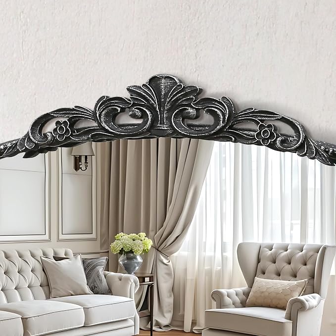Micasso Vintage Wall Black Mirror: 32"x24" French Baroque Antique Mirror - Traditional Ornate Decorative Arched for Wall/Bathroom/Entryway/Fireplace/Hallway - Home Decor for Living Room