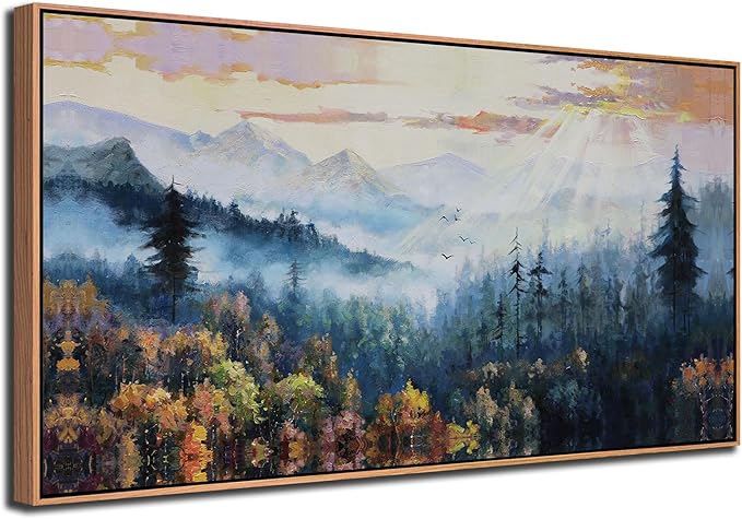 Arjun Forest Landscape Wall Art Canvas Framed, Misty Nature Wall Art for Living Room Painting Scenery Tree Picture Artwork for Bedroom Office Home Wall Decor, Large 40"x20"