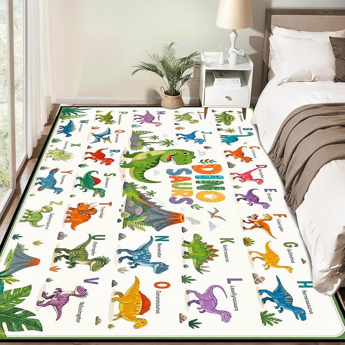 2'x3' Dinosaur Area Rug ABC Alphabet Educational Rugs for Entryway Bedroom Living Room Nursery Kitchen Playroom Home Decor Washable Cute Cartoon Dinosaur Floor Mat Carpet