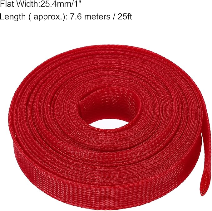 uxcell Expandable Sleeving, 1-inch 25ft Cable Sleeve, Red