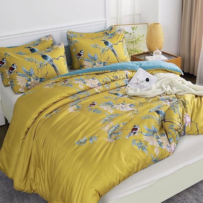 Comforter Set Twin Floral Birds 2 Pieces Soft 3D Bedding Comforter Tree Branches Flowers Print Botanical Comforter Set for All Seasons 1 Comforter and 1 Pillowcases (Birds, Twin)