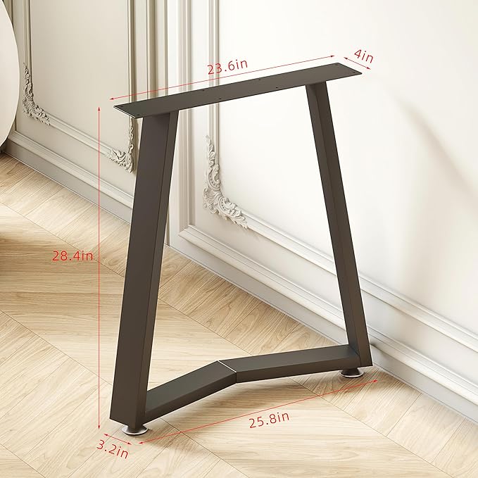 FUSHIAIPTC 28 Inch Dinning Table Legs, 25.8" W Desk Legs Set of 2 Heavy Duty Metal Legs for Table, 3.2” Thickened Treatment Modern Table Leg with Adjustable Floor Protector (Trapezoidal)