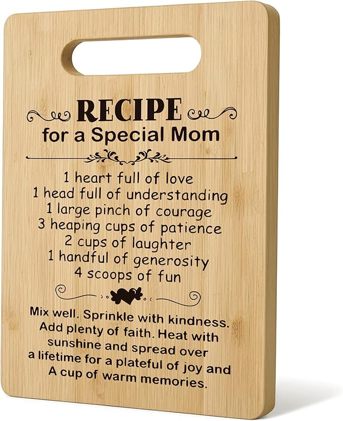 Gifts for Mom, Mom Cutting Board, Best Mom Gifts, Christmas Birthday Gifts for Mom, Kitchen Gifts for Mom, Mom Gifts from Daughter Son, Recipe for a Special Mom Bamboo Cutting Boards for Kitchen
